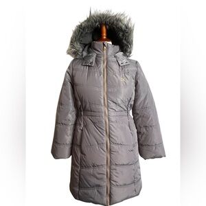 Calvin Klein Jeans Kids Silver Puffer Jacket with Faux Fur Hood size 12/14